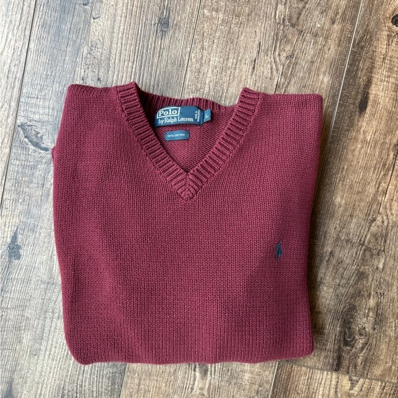 Polo Ralph Lauren Other - Polo Ralph Lauren V-Neck Burgandy Sweater 100% Cotton Men's Size L